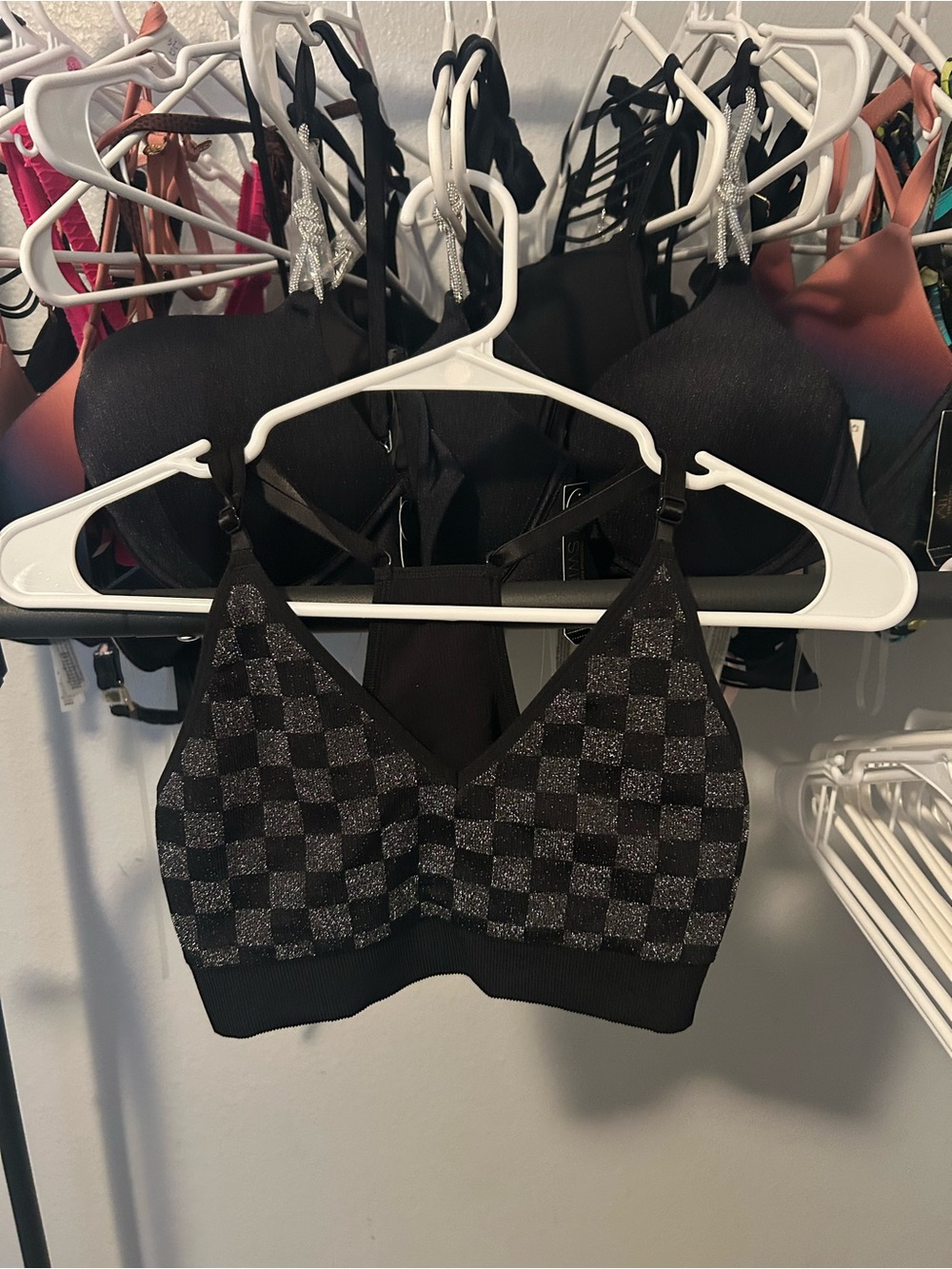 PINK Victoria's Secret Black Glitter Check Bralette